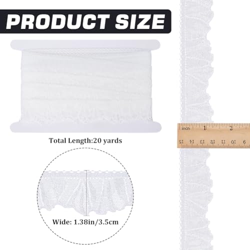 GORGECRAFT 18m Stretch Lace Trim 3.5cm Wide Elastic Lace Ribbon Mesh Tulle Gathered Edge Fringe Trimmings for DIY Sewing Crafts Garment Applique Wedding Decoration Gift Wrapping Black - Image 2