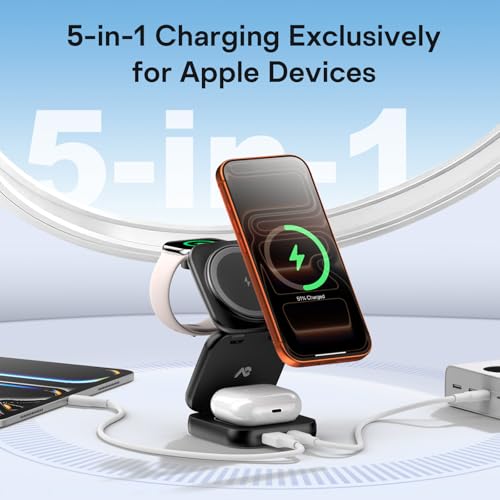 Image of 5-in-1 Wireless Charger for MagSafe, AC ISLAND Portable Travel Charging Station, 35W Max Qi2.2 Fast Foldable Magnetic Stand, Evolved for iPhone 17-12 Series, Apple Watch, AirPods (with 35W Adapter)