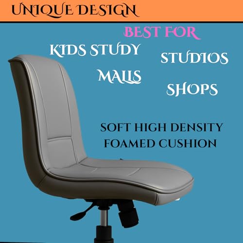 Image of Zidle Adjustable Swivel Office Chair with Cushioned Faux Leather Seat and Backrest Ergonomic Armless Study Chair with Wheels Height Adjustable Desk Chair for Home Office Study Room Bedroom Grey