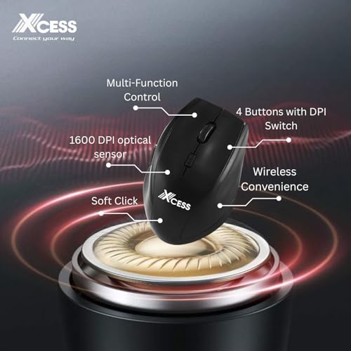 Image of XCESS Wireless Optical Mouse | 1600 DPI | 4 Buttons with DPI Switch | Compact & Lightweight | Soft Click | Universal Compatibility
