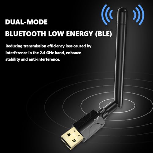 Image of USB Bluetooth 5.1 Adapter for Desktop PC: Long Range 300FT Wireless Dongle with 5dBi Antenna Plug & Play for Laptop Windows 11 /10 /8.1, Pair BT Headphones /Headset /Speaker /Mouse /Keyboard /Printer