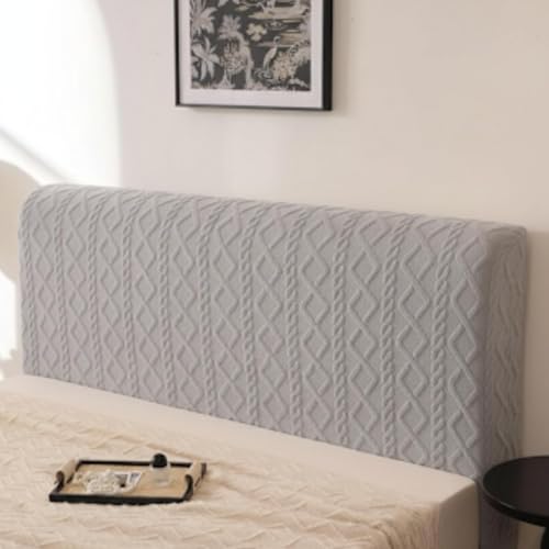 Image of HOMETHREADS Stretchable Lycra /Velvet Headboard Cover | Soft, Dust-Proof & Wrinkle-Resistant Bed Back Protector | Fits Leather, Wooden & Fabric Bedsides | for 5ft to 6.5ft Beds (Light Grey, 85x65cm)