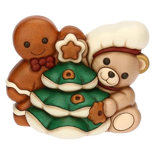 17,4x12,3x13,5 cm THUN - Coppia Teddy e omino di pan di zenzero Pepi in ceramica - Thunland -17,4x12,3x13,5 cm