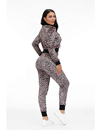 Two Piece Pants Outfits for Women,2 Piece Sets for Women,Sexy Two Piece Outfits for Women,Sweat Suits for Women Set,Long Pants Tracksuit Set,Long Sleeve Bodysuit Top+Long Pants Set Pink Leopard - Thumbnail 3