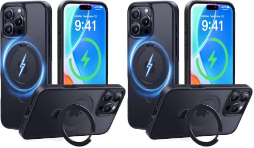 Image of CASEKOO Ultra-Magnetic Stand for iPhone 16 Pro Case [Military Drop Protection] [Compatible with MagSafe] Shockproof Translucent Matte Slim Ring Holder Case for iPhone 16 Pro 6.3 inch, Black (Pack of 2)