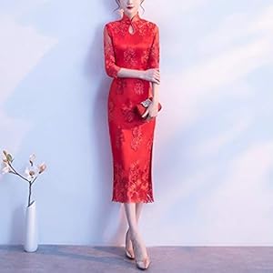 Zhangl jurk, voor vrouwen, Cheongsam-jurk, verbetert de sfeer, Digne jurk (kleur: rood, maat: S)