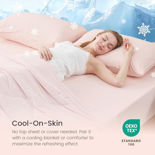 Cozy Bliss Premium Cooling Sheet Set Full Size, Q-Max>0.4, 3PCS No Flat Sheet with 2 Pillowcases, Breathable Fitted Sheet for Hot Sleepers & Night Sweats, Deep Pocket Up to 18 Inches, Pink