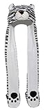 Bioterti Plush Novelty Animal Hat 3 in 1 Beanie With Long Paw Scarf, Mitten Combo (White Tiger)