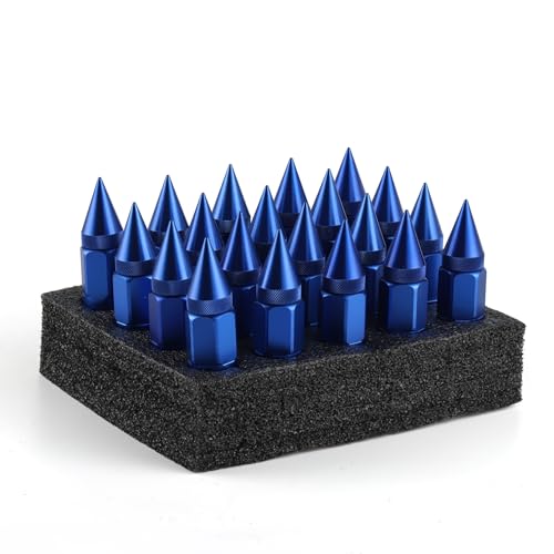 Image of SINGARO 20PCS M12X1.5 Wheel Lug Nuts, Cap Spiked Extended Tuner 60mm Aluminum Wheels Rims Lug Nuts (Blue)