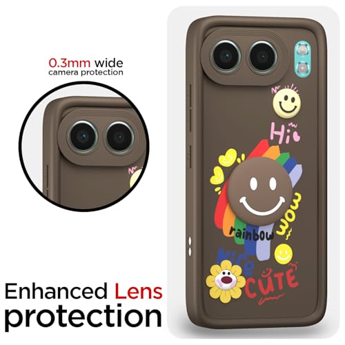 Image of Pikkme Back Cover for OnePlus Nord 4 5G | Soft Silicone| Cute Rainbow Smile & 3D Cartoon Flower Design | Shockproof Raised Camera Protection Bumper Case (Brown)