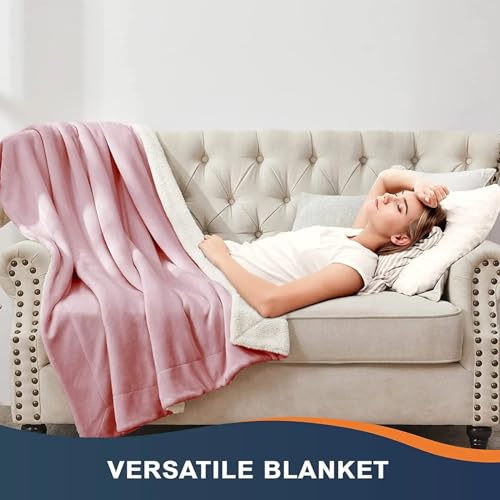 Image of Goyal's Ultra Soft Flannel Sherpa Blanket for AC Room, Mild & Heavy Winter Use | Single Bed Reversible Plush 500GSM Blanket 55 x 90 Inches | Thick Warm Cozy Dual Layer Microfibre Throw - Onion Pink