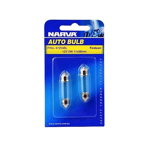 Narva 12V 5W Festoon Globe Automotive Bulb, 11mm x 36mm Size (Pack of 2)
