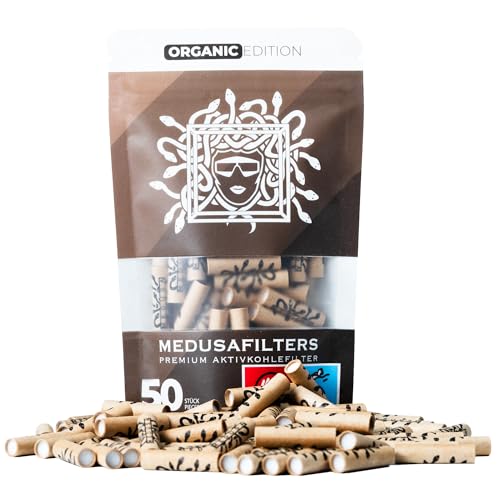 Medusafilters 50 Stück Aktivkohlefilter 6mm Slim Kokos-Aktivkohle mit neuen schmaleren Cellulose-Kappen 25 mm Made in Germany (Organic Edition)