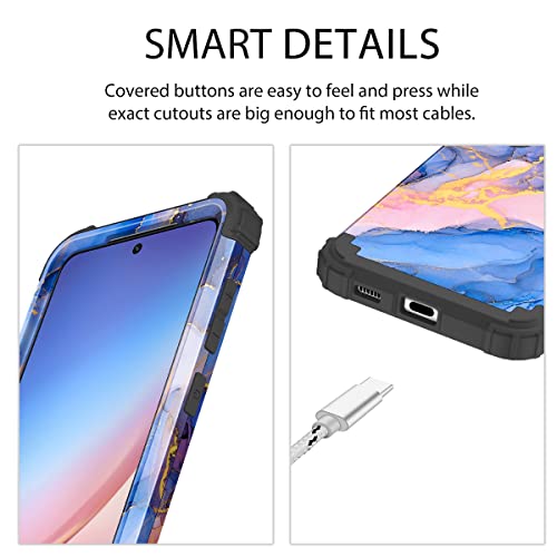 Rancase For Galaxy S21 Fe 5G Case,Three Layer Heavy Duty Shockproof Protection Hard Plastic Bumper +Soft Silicone Rubber Protective Case For Samsung Galaxy S21 Fe 5G,Blue #TOP6