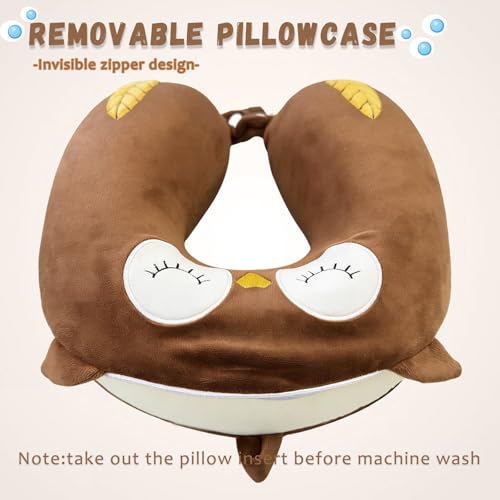 Image of Travel Pillow, Kids Travel Pillow with Sleep Eye Mask Soft Memory Foam Kids Neck Pillow for Boys & Girls, Travel Accessories for Car Airplane Traveling - Owl