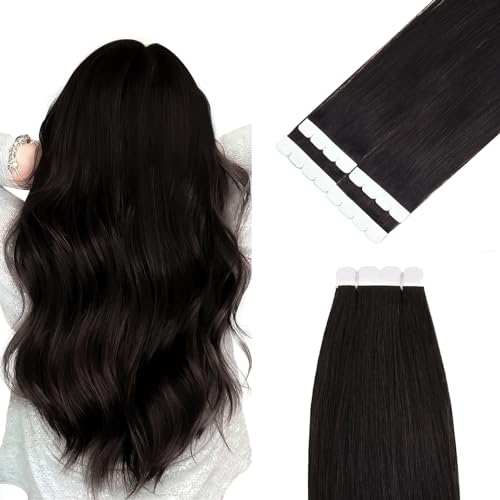 Vlasy Tape in Hair Extensions Human Hair 12 Inch Mini Tape in Hair Extensions Real Human Hair Natural Black Straight Hair Extensions Tape in Natural Invisible Tape Hair Extension 1B# 4 Pieces