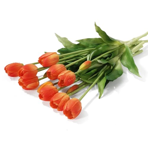 Pmyra 15Pcs Fake Tulips Artificial Flowers Real Touch Latex Bouquet