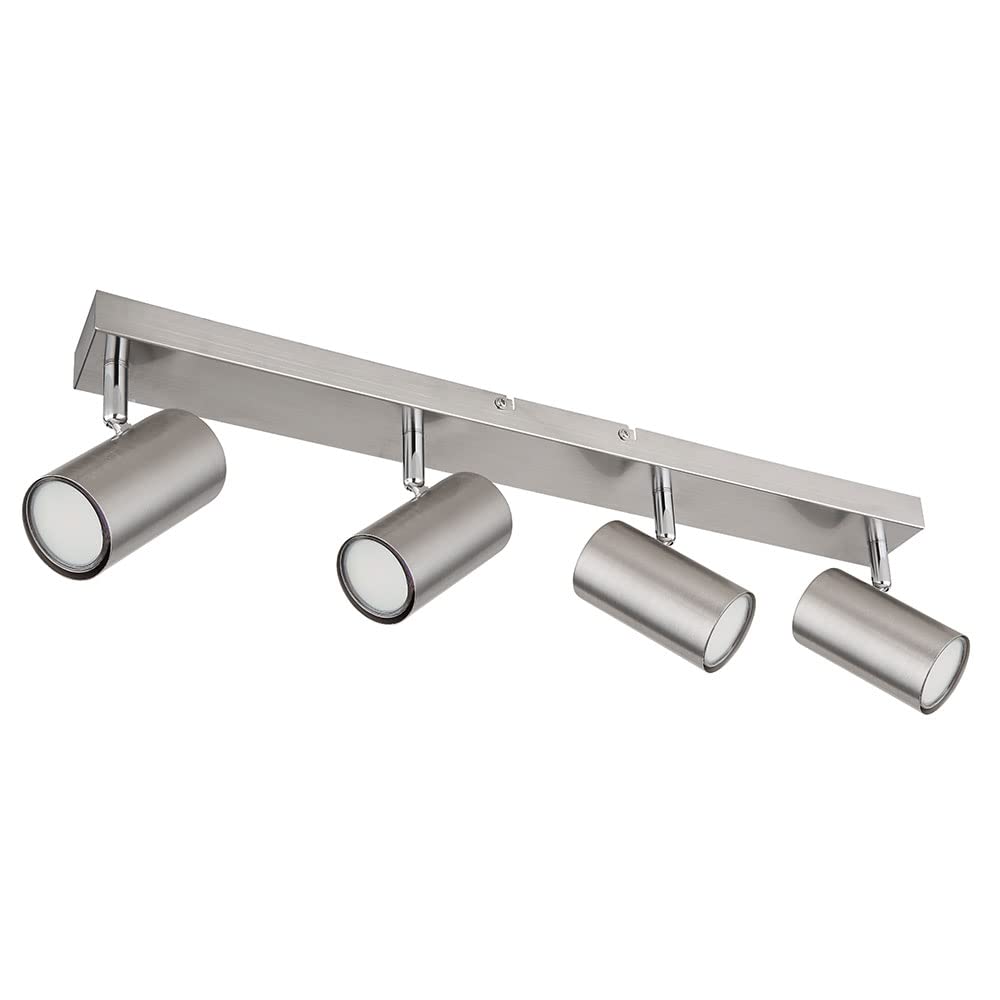 Deckenstrahler 4 Flammig silber Deckenleuchte 4 Flammig GU10 Deckenlampe Wohnzimmer Modern, schwenkbar, Metall, 4x GU10, LxBxH 56x6x12 cm
