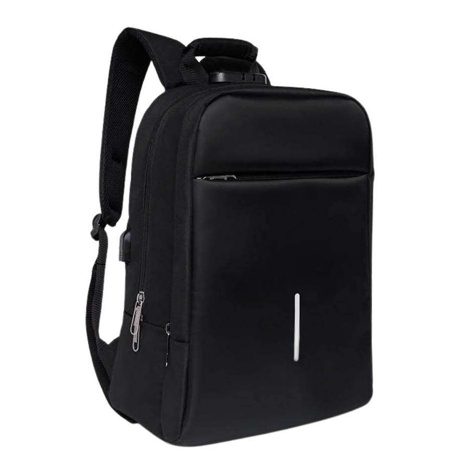 TECHYBEE Anti-Theft Laptop Backpack with Number Lock & USB Charging Port - 15.6 Inch Computer Bag for Men & Women - Travel Business Daypack with Organizer Pockets (Anto, Black)