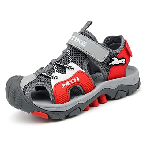 Kids Sandals Boys Outdoor Hiking Sports Sandal Girls Pool Beach Shoes Summer Water Shoe Sneakers Cushioning Lightweight Grey Red 9 UK Cover