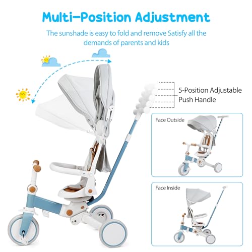 image for GarveeLife 7-in-1 Baby Tricycle, Foldable Kids Tricycle with Adjustabl