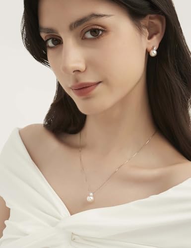 Mameloly Pearl Necklaces for Women Dainty 925 Sterling Silver Cubic Zirconia CZ 10MM Single Simulated White Pearl Pendant Necklace for Her Engagement Wedding Birdal4