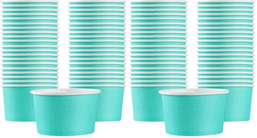Image of Restaurantware Coppetta 5 Ounce Dessert Cups, 50 Disposable Ice Cream Cups - Lids Sold Separately, Sturdy, Turquoise Paper FroYo Bowls, Striped, For Hot And Cold Foods, Perfect For Gelato (Pack of 2)