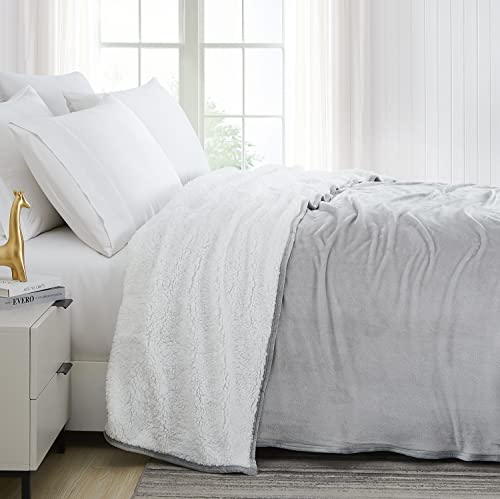 Southshore Fine Living, Inc. Extra Large Blanket For Twin & Twin Xl Beds, Reversible Microfleece Sherpa Blanket Cozy Soft Fluffy Throw Blanket (98 X 98) Twin/Twin Xl Blankets Steel Grey Color #TOP1