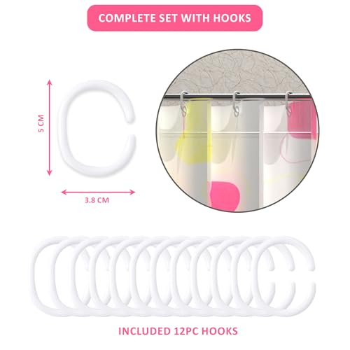 Image of Kuber Industries Pack of 4 Waterproof 71 inch x 71 inch Shower Curtains For Bathroom with 12 Rings | Washroom Partition, Screen & Wall Divider Parda For Bathing Privacy | JY-1-6 | Bubbles Print - Pink & White