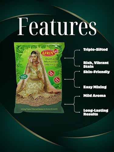 AFRIN Organic Henna Triple Filter Dulhan Mehendi (1 kg)|100% Natural Herbal Henna Powder for Hair Coloring, Conditioning & Bridal Mehndi