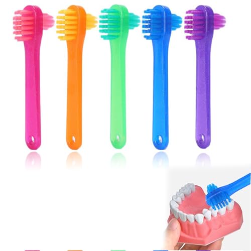 BLPRKOT 5 Piezas dientes de doble cara para prótesis, cepillo de dientes portátil duro, limpieza eficiente de prótesis, cepillos de limpieza para prótesis dentales, dentaduras,retenedores,alineadores