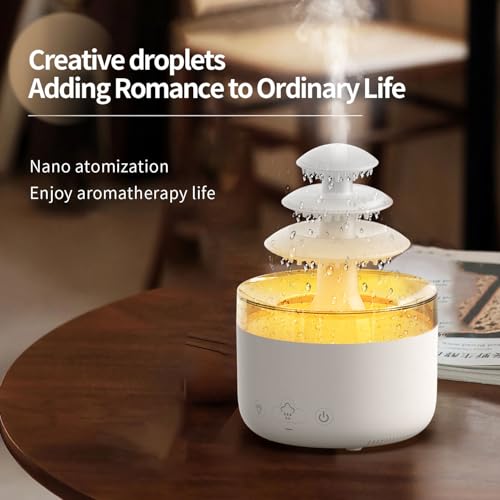 Image of Smart Ultrasonic 500ml Rain Cloud Humidifier Water Drip, Cool Mist Aromatherapy Essential Oil Diffuser with Relaxing Water Drop Sound, 3 Rainfall Modes and 7 LED Colors, for Sleeping, Relaxing