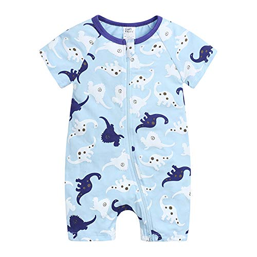 Baby Romper Boys Girls Zipper Pajama Cotton Animal Print Short Jumpsuit Outfits Dinosaur Light Blue 6-9 Months/73