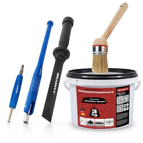 HASKYY Reifenmontagepaste Set 3kg Montagepaste Schwarz Universal Reifenmontage Satz inkl. Pinsel Ventileindreher Schaber und Ventileinzieher - Reifenmontage Zubehör