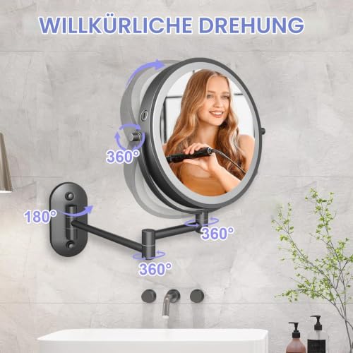 TUSHENGTU schminkspiegel mit Beleuchtung, 22cm Wand-Rasierspiegel für das badspiegel mit 10x Vergrößerung und Aufbewahrungsbox… – Ansicht 6