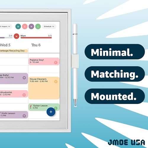 Image of Jmoe USA Stylus and Mount Compatible with Skylight 15 inch and 27 inch Calendar | Dual Tip with Mesh and Disc Tips | 2 Spare Replacement Parts | Flexible Stylus Holder Mounts to Calendar