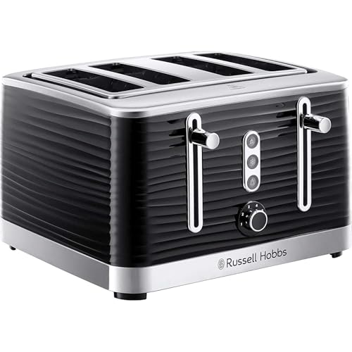 Russell Hobbs Inspire 4 Slice Toaster (Extra wide slots, High lift feature, 6 Browning levels, Frozen/Cancel/Reheat function with Blue LED illumination, 1800W, Black textured high gloss) 24381