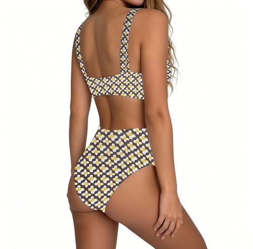 Image of geluboao Bikini Set for Women Solid V Neck Knot Front Push Up High Leg Thong Two Piece Swimsuit