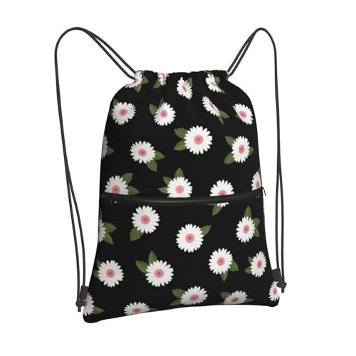 Cute Drawstring Backpack Compatible with Little Daisy Flower Print for Women Men Yoga Swimming Hiking Cycling, Fashion Adjustable Gym Backpack with Zipper Pockets2