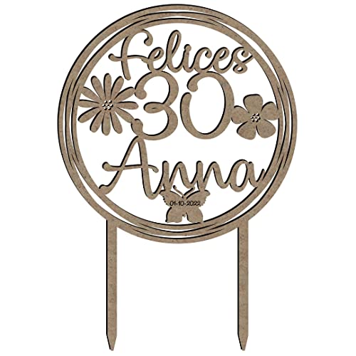 Topper de madera PERSONALIZADO con NOMBRE y FECHA para tartas de ANIVERSARIOS
