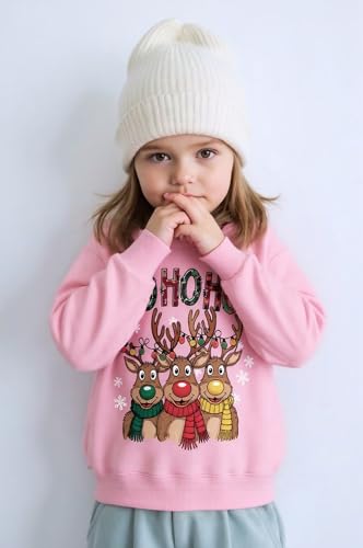 QHKEPW Christmas Boys Girls Jumper Xmas Reindeer Snowflake Kids Sweatshirt Toddler Top Long Sleeve Round Neck Cotton Casual Clothes T Shirt 2-3 Years Old Pink - Image 2