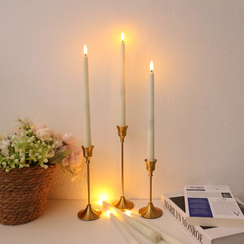 Image of 12 Pcs Flickering Flameless LED Taper Candles, 11 inch Long Fake Taper Candles Battery Operated with Remote Timer, Ivory Plastic Electric Candlesticks for Wedding Party Christmas Holiday