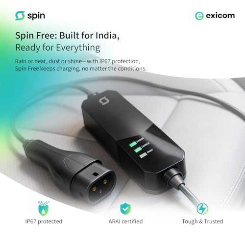 Image of Exicom 3.3 kW Spin Free | Portable ev car charger for Electric Vehicle AC Charging | ARAI and BIS certified