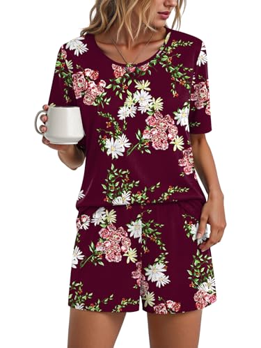 Image of Findsweet Pajama Set for Women 2 Piece Lounge Set Soft Sleepwear Summer Casual Short Pjs Sets with Pockets M-3XL