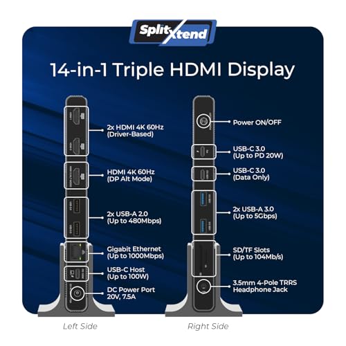 Image of OREI DisplayLink Triple Monitor Docking Station - 4K@60Hz with 100W PD | 3x 4K@60hz Multi Monitor - 6x USB, Ethernet, SD /TF, 100W PD, Audio /Mic - Laptop Docking station with MacOS /Windows support