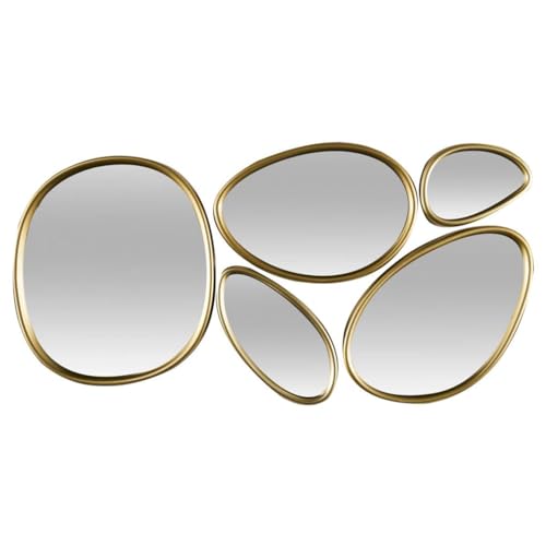 HowHomely Set di 5 specchi da parete, organici, decorazione da parete, specchio dorato, moderno, stile boho, per soggiorno, camera da letto, corridoio, guardaroba