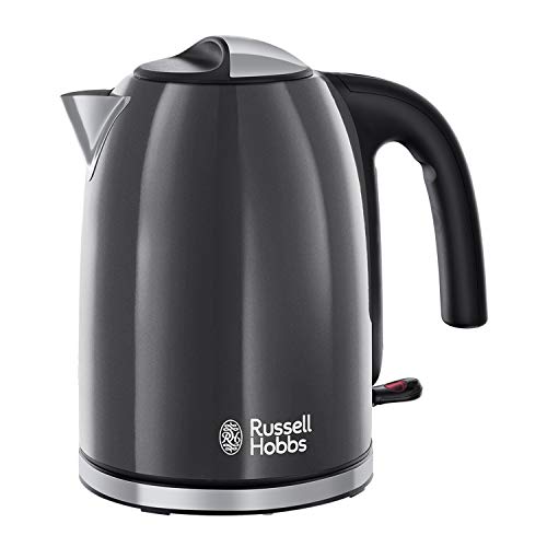 Russell Hobbs Grey Stainless Steel 1.7L Cordless Electric Kettle with black handle (Fast Boil 3KW, Removable washable anti-scale filter, Pull to open hinged lid, Perfect pour spout) 20414 Russell Hobbs Grey Stainless Steel 1.7L Cordless Electric Kettle with black handle (Fast Boil 3KW, Removable washable anti-scale filter, Pull to open hinged lid, Perfect pour spout) 20414