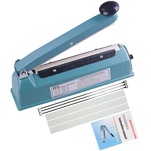 TENDEGIRL 8 inch Impulse Sealer Poly Bag Heat Sealer Sealing Machine Closer for Cookies, Heat Seal Closer Manual Hot Sealing Machine for Shrink Wrap with 3 Free Repair Kit (Cyan, 8 Inch)