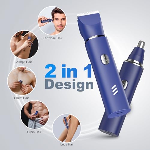 Image of Manscape Body Hair Trimmer for Men, Waterproof Groin Trimmer, Electric Razor Ball Shaver for Chest Pubic Leg Arm Underarm Back Nose, Rechargeable Wet /Dry Groomer, Blue
