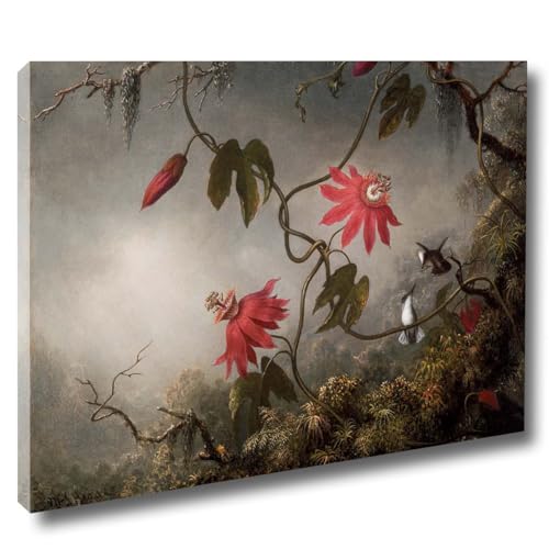 Peinture oiseaux avec fleur Martin Johnson Head déco murale salon 65x78